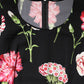 Black Floral Long Sleeve Women Blouse Top