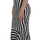 Chic Black & White Striped Silk Dress