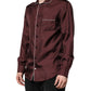 Burgundy Silk Dotted Long Sleeves Shirt