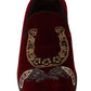 Bordeaux Velvet Loafers Gun Horseshoe Shoes