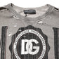 Gray Logo Print Crew Neck Pullover Sweater