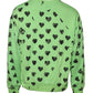 Green Heart Print Crew Neck Pullover Sweater