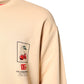 Beige Cherry Print Crew Neck Pullover Sweater