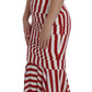 Elegant Red and White Striped Silk Bodycon Dress