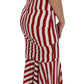 Elegant Red and White Striped Silk Bodycon Dress