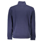 Blue Cotton Men Sweater with Half Zip Closure