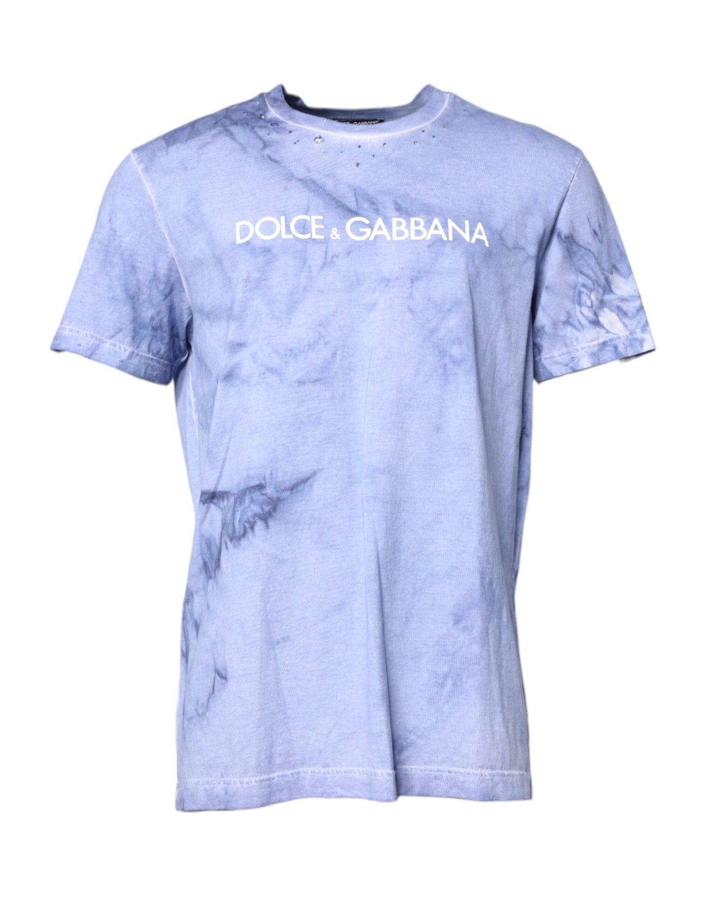 Blue Cotton Logo Print Crew Neck T-shirt
