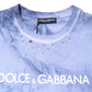 Blue Cotton Logo Print Crew Neck T-shirt