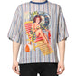 Multicolor Striped Pin Up Linen Round Neck T-shirt