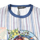 Multicolor Striped Pin Up Linen Round Neck T-shirt