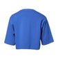 Blue Printed Cotton Cropped Crew Neck T-shirt
