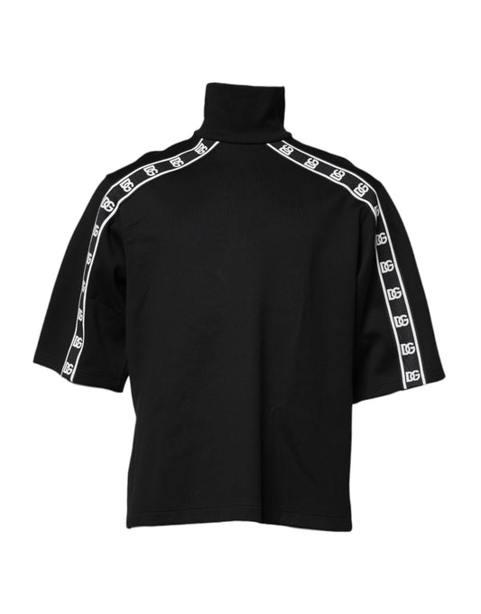 Black Cotton DG Print Turtleneck T-shirt