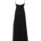 Black Tulle Pearl Sleeveless Long Gown Dress