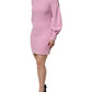 Pink Polyester Long Sleeves Sheath Mini Dress
