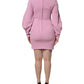 Pink Polyester Long Sleeves Sheath Mini Dress