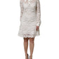 White Floral Lace Long Sleeves A-line Dress
