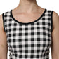 White Black Checkered Sleeveless Sheath Dress
