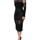 Black Lace Trim Nylon Tulle Sheath Midi Dress