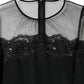 Black Lace Trim Nylon Tulle Sheath Midi Dress