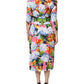 Multicolor Floral Pleated Sheath Midi  Dress