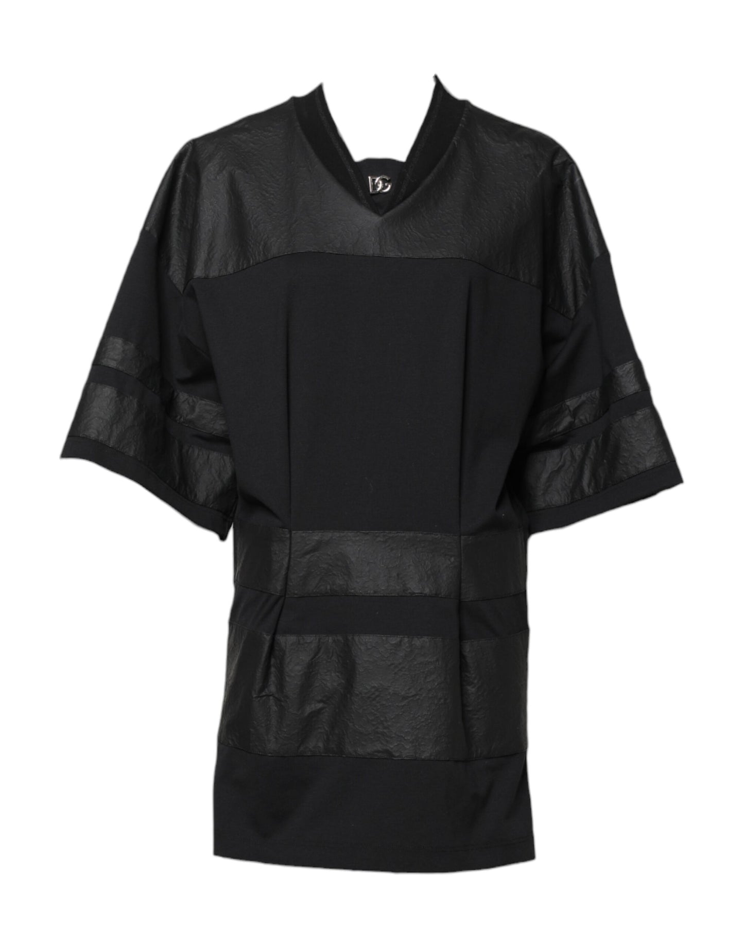 Black Cotton Short Sleeves V-neck T-shirt