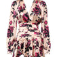 Pink Floral Silk Long Sleeves V-neck Wrap Mini Dress