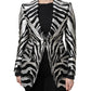 Black White Polyester Women Blazer Jacket