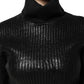 Black Wool Long Sleeve Turtleneck Cropped Top