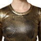 Gold Round Neck Long Sleeve Pullover Top