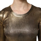 Gold Round Neck Long Sleeve Pullover Top