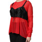 Red Black Bustier Detailing Long Sleeves Top