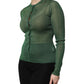 Green Polyester Long Sleeves Cardigan Sweater