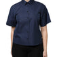 Blue Cotton Short Sleeves Button Down Top