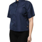Blue Cotton Short Sleeves Button Down Top