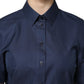 Blue Cotton Short Sleeves Button Down Top
