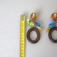 Multicolor Parrot Wood Brass Crystal Embellished Earrings