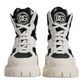 White Padded Mid Calf Lace Up Boots Shoes