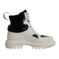 White Padded Mid Calf Lace Up Boots Shoes