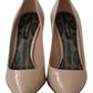 Beige Patent Leather Stiletto Heel Pumps