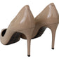 Beige Patent Leather Stiletto Heel Pumps