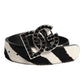 White Black Leather Zebra DG Crystal Buckle Belt