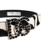 White Black Leather Zebra DG Crystal Buckle Belt