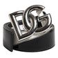 Black White Leather DG Metal Buckle Belt