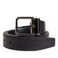 Black Classic Calf Leather Silver Buckle Belt