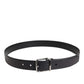 Black Classic Calf Leather Silver Buckle Belt
