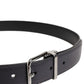 Black Classic Calf Leather Silver Buckle Belt