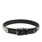 Black Calf Leather Studded Silver Buckle Belt