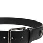 Black Calf Leather Studded Silver Buckle Belt