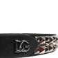 Black Calf Leather Studded Silver Buckle Belt