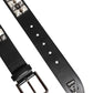 Black Calf Leather Studded Silver Buckle Belt